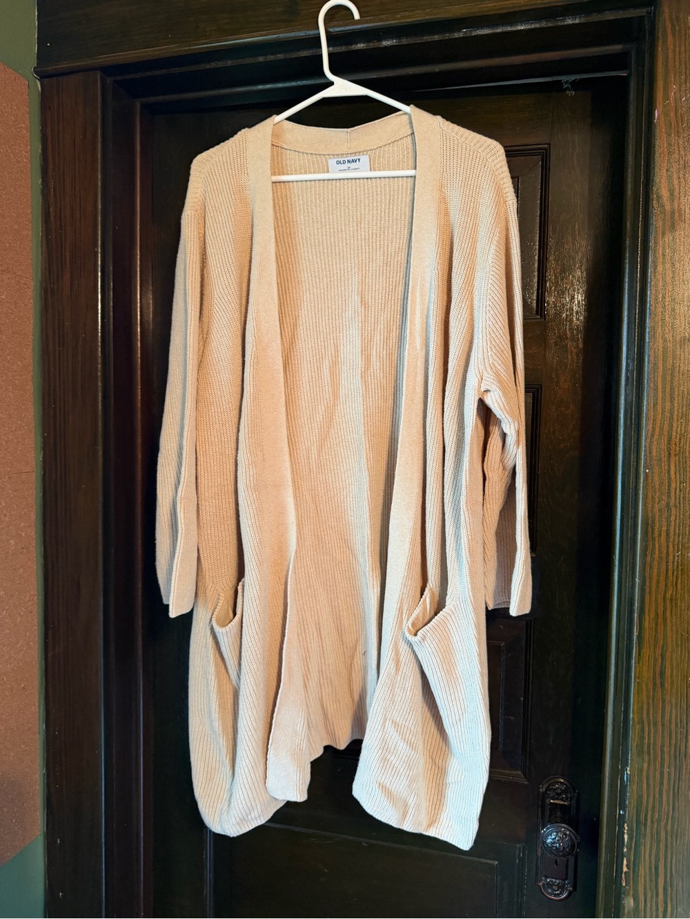 Old Navy Beige Open-Front Ribbed Cardigan with Pockets